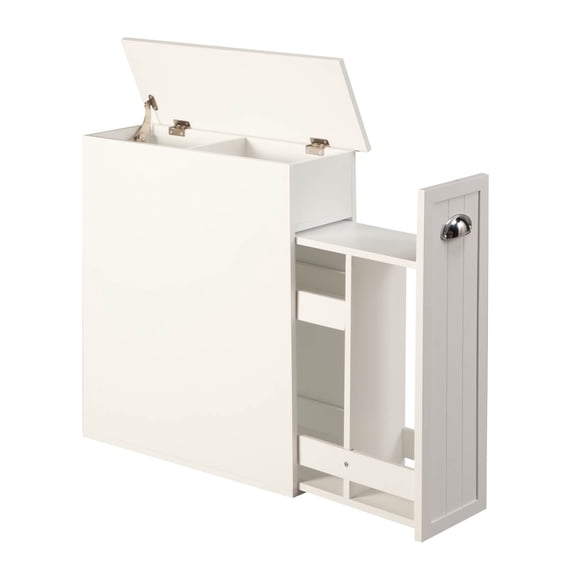 OakRidge Slim Bathroom Storage Cabinet with Slide-Out Shelf & Hinged Lid, 7-In. Wide, White