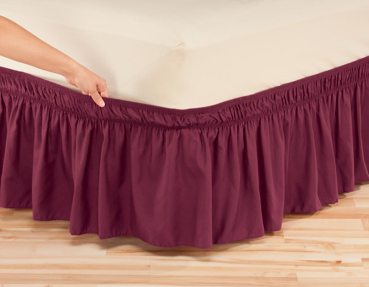 OakRidge Wrap Around Ruffled Bed Skirt, Easy On/Easy Off, 14” Length, Queen, Burgundy