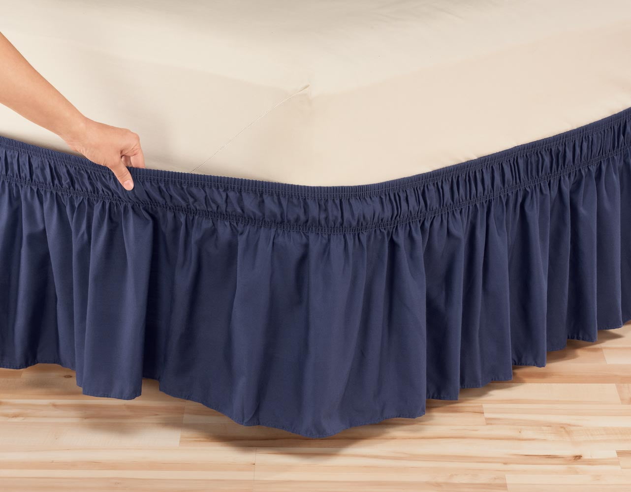 OakRidge Wrap Around Ruffled Bed Skirt, Easy On/Easy Off, 14” Length, Queen, Navy Blue