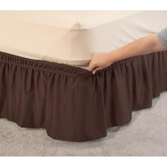 OakRidge Wrap Around Ruffled Bed Skirt, Easy On/Easy Off, 14” Length, Twin, Chocolate