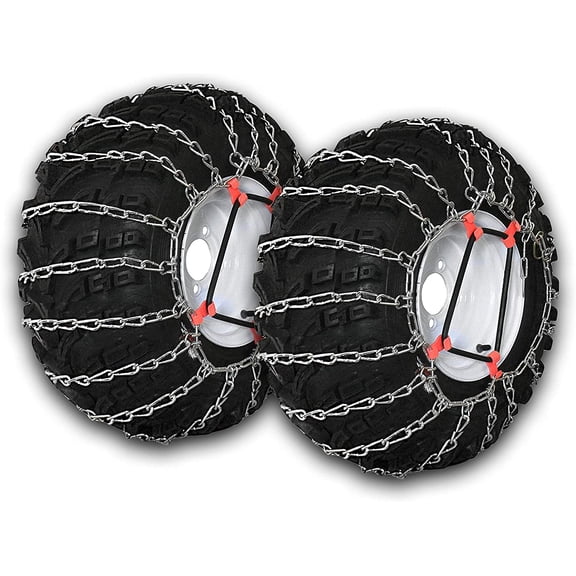 OakTen Set of 2 Tire Chains with Tensioners for Lawn Garden Tractors Mowers and Rider, 2-Link, for Tire Size 20x10x8 20x10x10