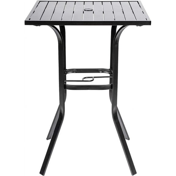 Oakcloud Patio Square Height Bar Table Outdoor Metal Frame Bistro Table with Umbrella Hole -39" Height Coating Old Craft,Rust and Weather Resistant,Classic Black