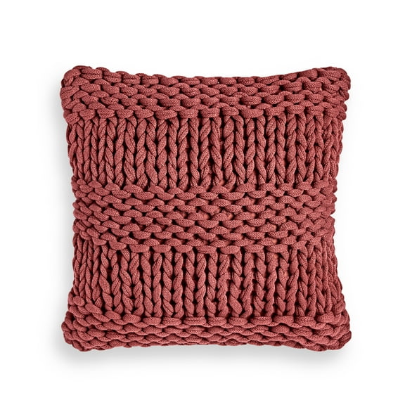 Oake Chunky Knit Decorative Pillow, 18 x 18, Red