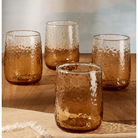 Oake Textured Double Old-Fashioned Glasses, Set of 4, Amber