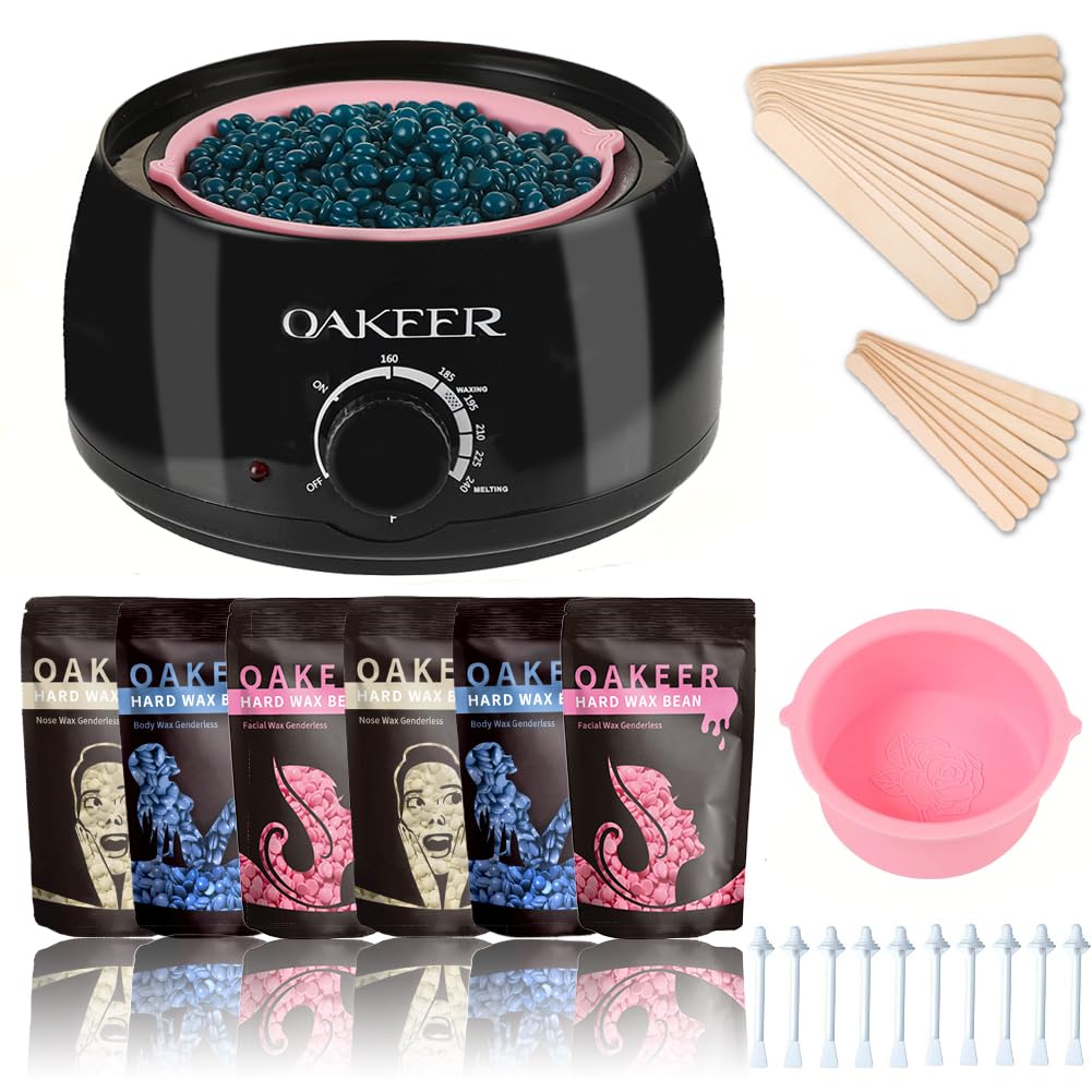 Oakeer Waxing Kit Women Men Wax Warmer Hair Removal at Home with 6 Bags