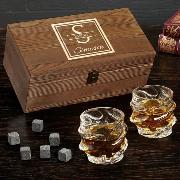 Oakhill Personalized Whiskey Box Set with Sculpted Glasses