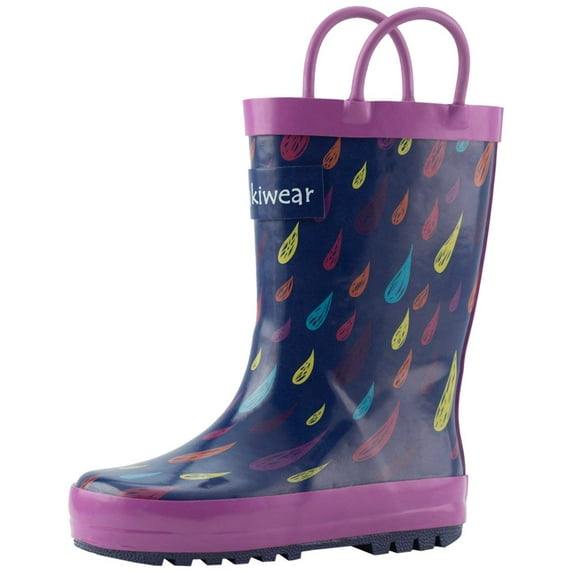 Oaki Kids Rubber Rain Boots with Easy-On Handles for Boys Girls Toddlers
