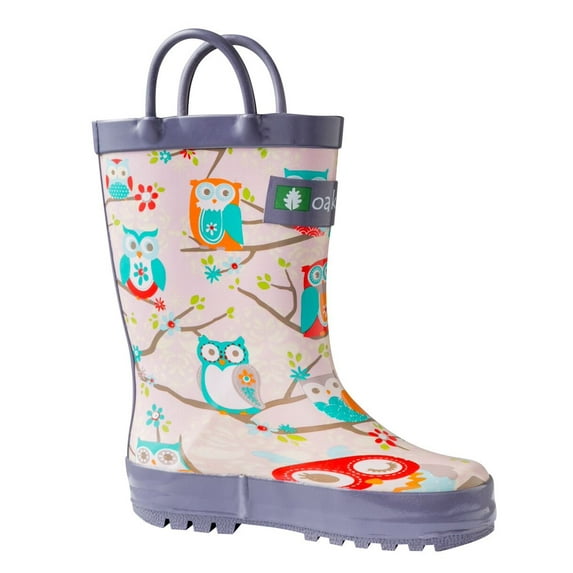 Oaki Kids Rubber Rain Boots with Easy-On Handles for Boys Girls Toddlers