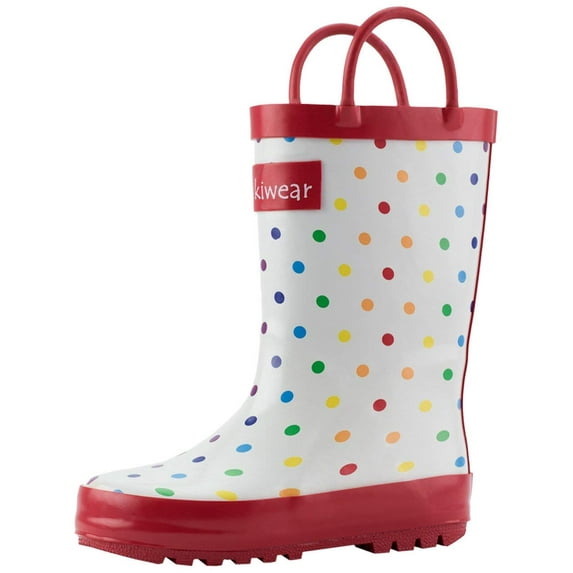 Oaki Kids Rubber Rain Boots with Easy-On Handles for Boys Girls Toddlers