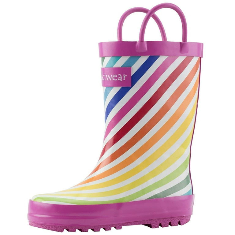 Oaki Kids Rubber Rain Boots with Easy On Handles for Boys Girls Toddlers