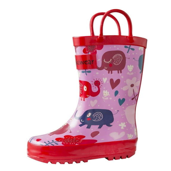Oaki Kids Rubber Rain Boots with Easy-On Handles for Boys Girls Toddlers