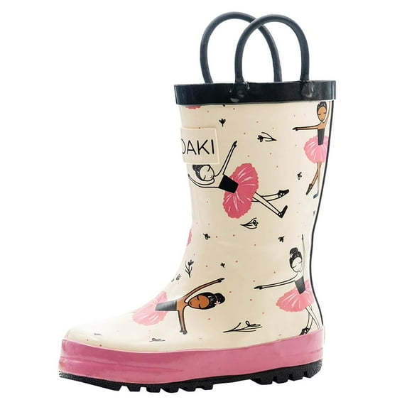 Oaki Kids Rubber Rain Boots with Easy-On Handles for Boys Girls Toddlers