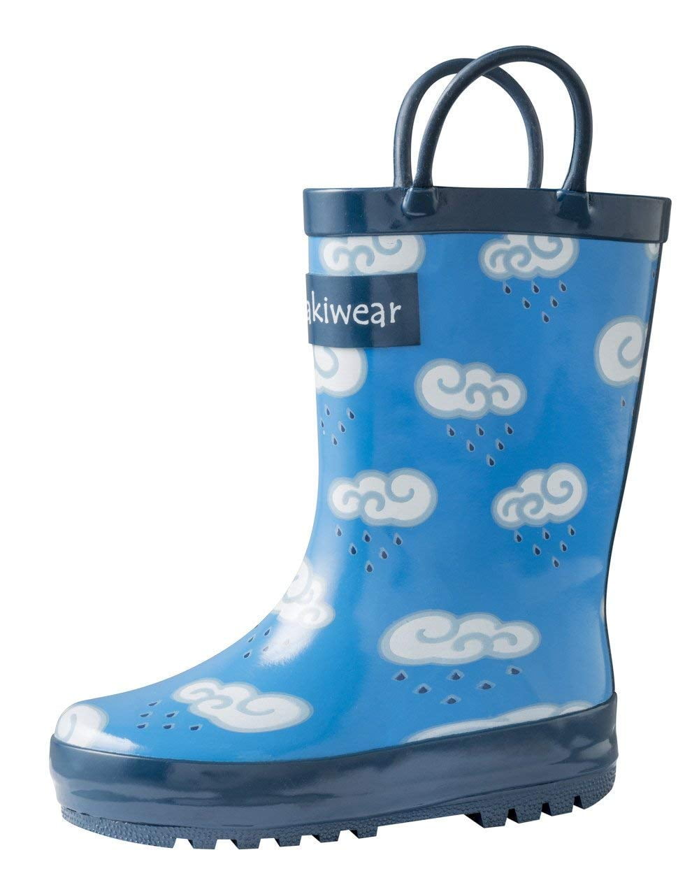 Oaki Kids Waterproof Rain Boots With Easy-On Handles - 100% Rubber, Lightweight, Toddler & Kids Sizes, Jet Black