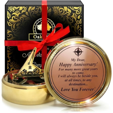 OakiWay Brass Sundial Compass Anniversary Gift for Husband,-  Unique & Unusual Present Idea for Men,   - Gift Card Included