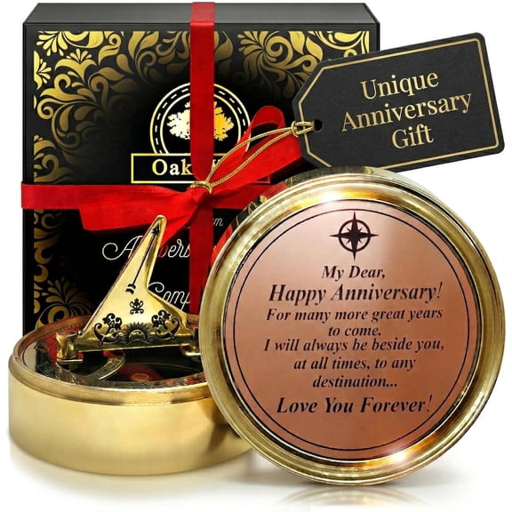 OakiWay Brass Sundial Compass Anniversary Gift for Husband,- Unique & Unusual Present Idea for Men, - Gift Card Included