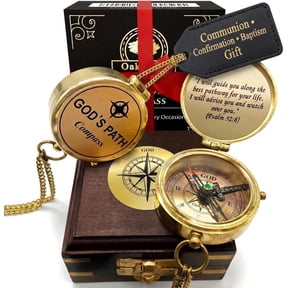 OakiWay God's Path Compass for Men and Boys - Religious Gift, Baptism Gift for Teenage Boys, Keepsake with Wooden Box, Greeting Card, and Inspirational Compass – Unique Collectible - (Psalm 32:8)