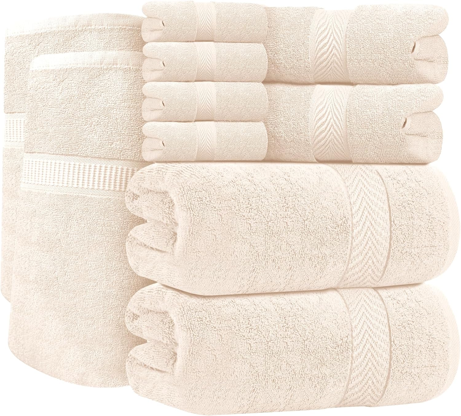 Oakias 10 Piece Sea Salt Towel Set 600 GSM 2 Bath Sheets (35 x 70 Inches), 2 Bath Towels (27