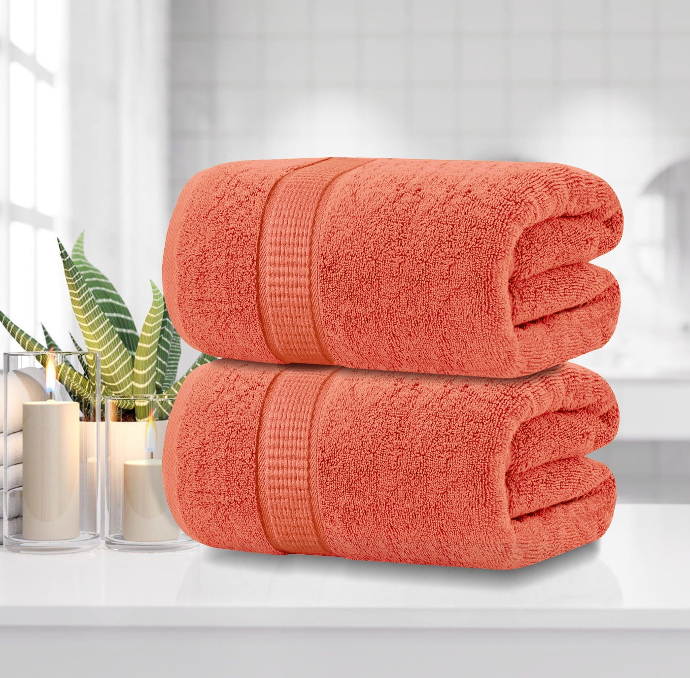 Oakias 2 Pack Luxury Bath Sheets Coral 35 x 70 Inches Highly Absorbent & Soft 600 GSM Extra