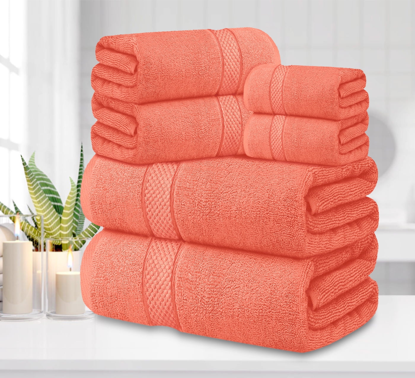 Oakias 6 Piece Coral Towel Set 2 Bath Towels, 2 Hand Towels, & 2