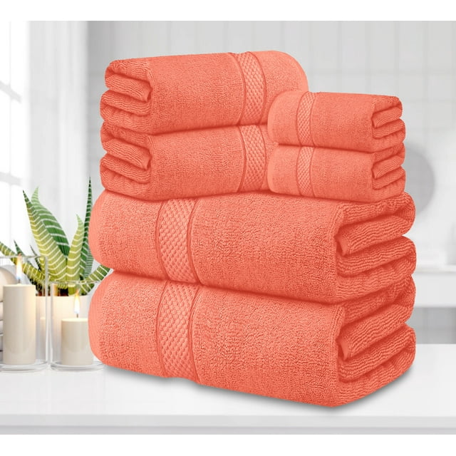 Oakias 6 Piece Coral Towel Set 2 Bath Towels, 2 Hand Towels, & 2