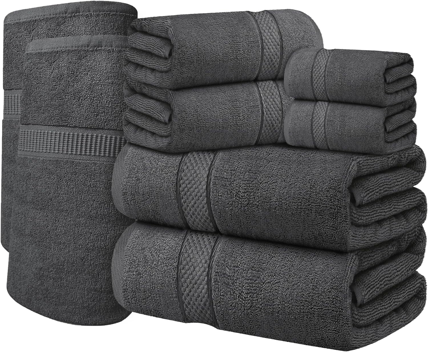 Oakias 8 Piece Dark Grey Towel Set 600 GSM 2 Bath Sheets (35 x 70