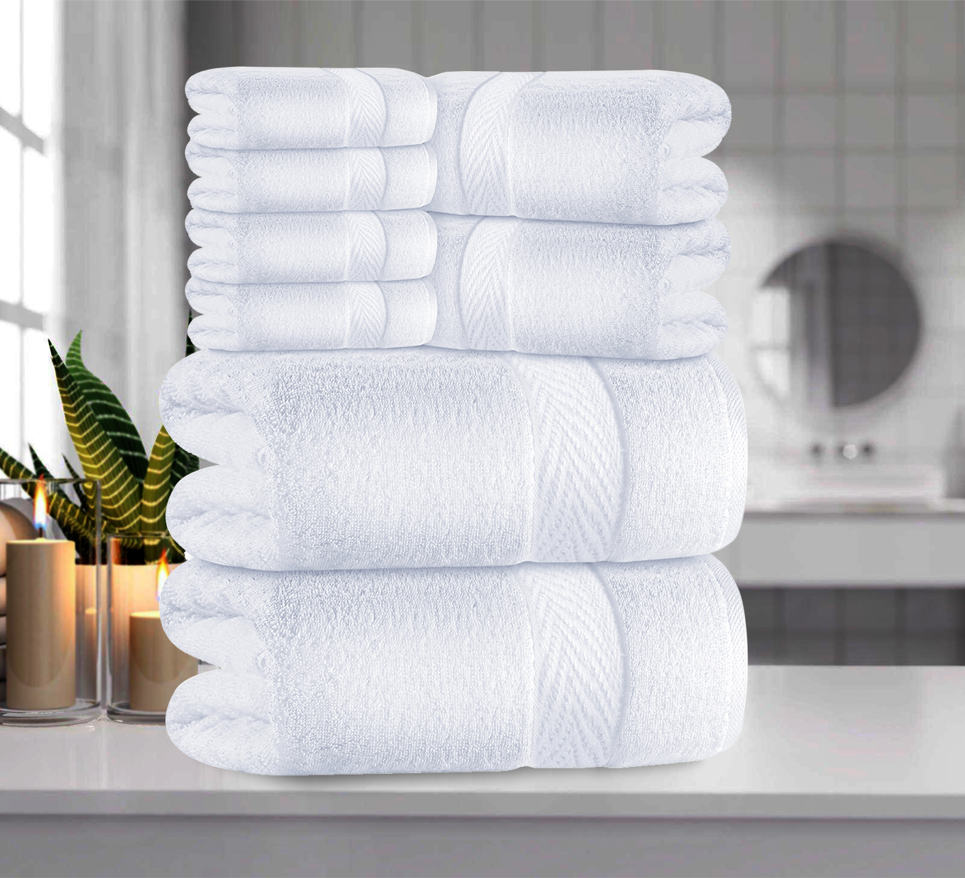 Oakias 8 Piece White Towel Set 600 GSM 2 Bath Towels, 2 Hand Towels