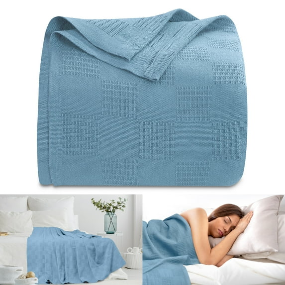 Oakias Blue Cotton Bed Blanket, Queen - Soft, Breathable