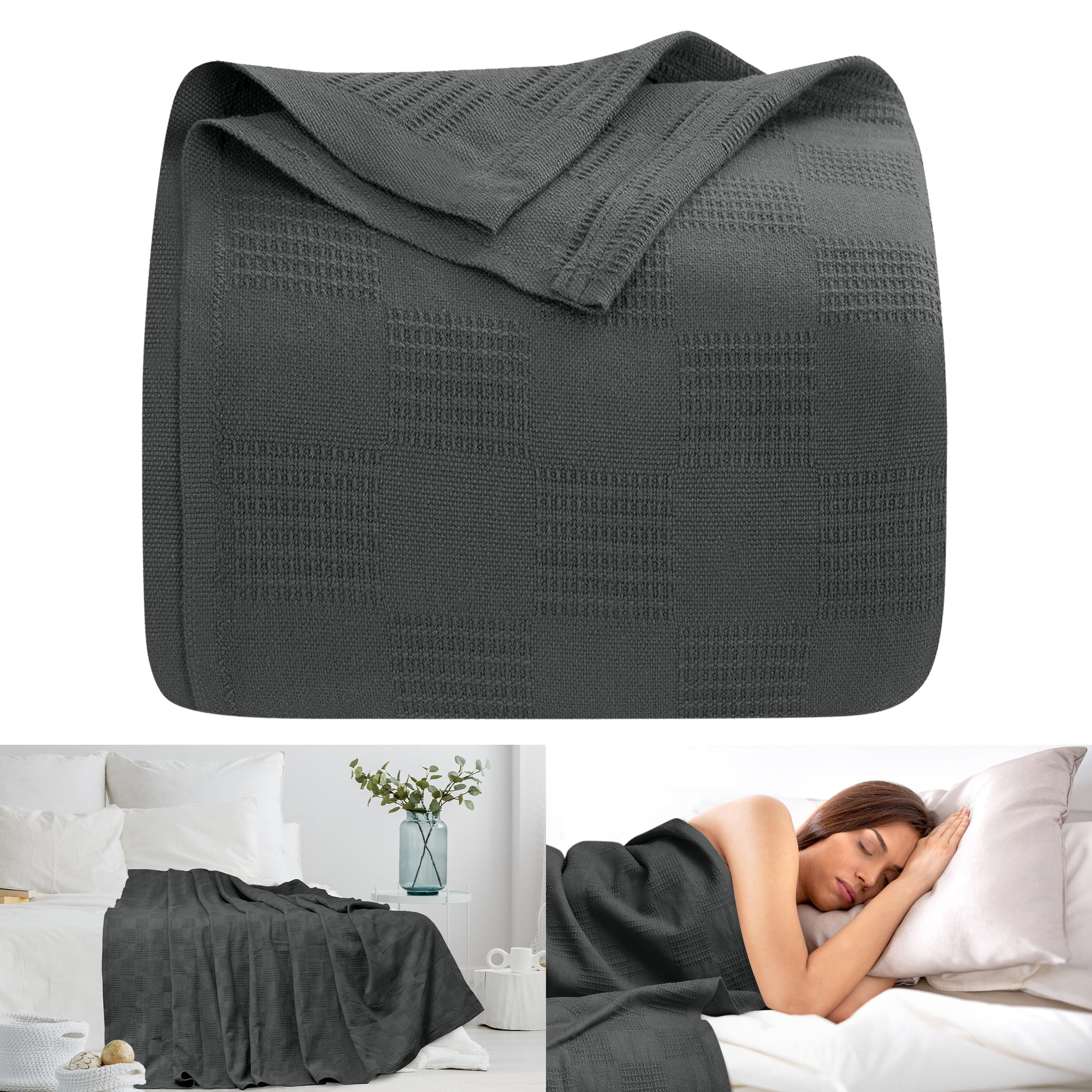 Oakias Cotton Blanket Twin Grey 350 GSM Thermal Blanket 90 x 72