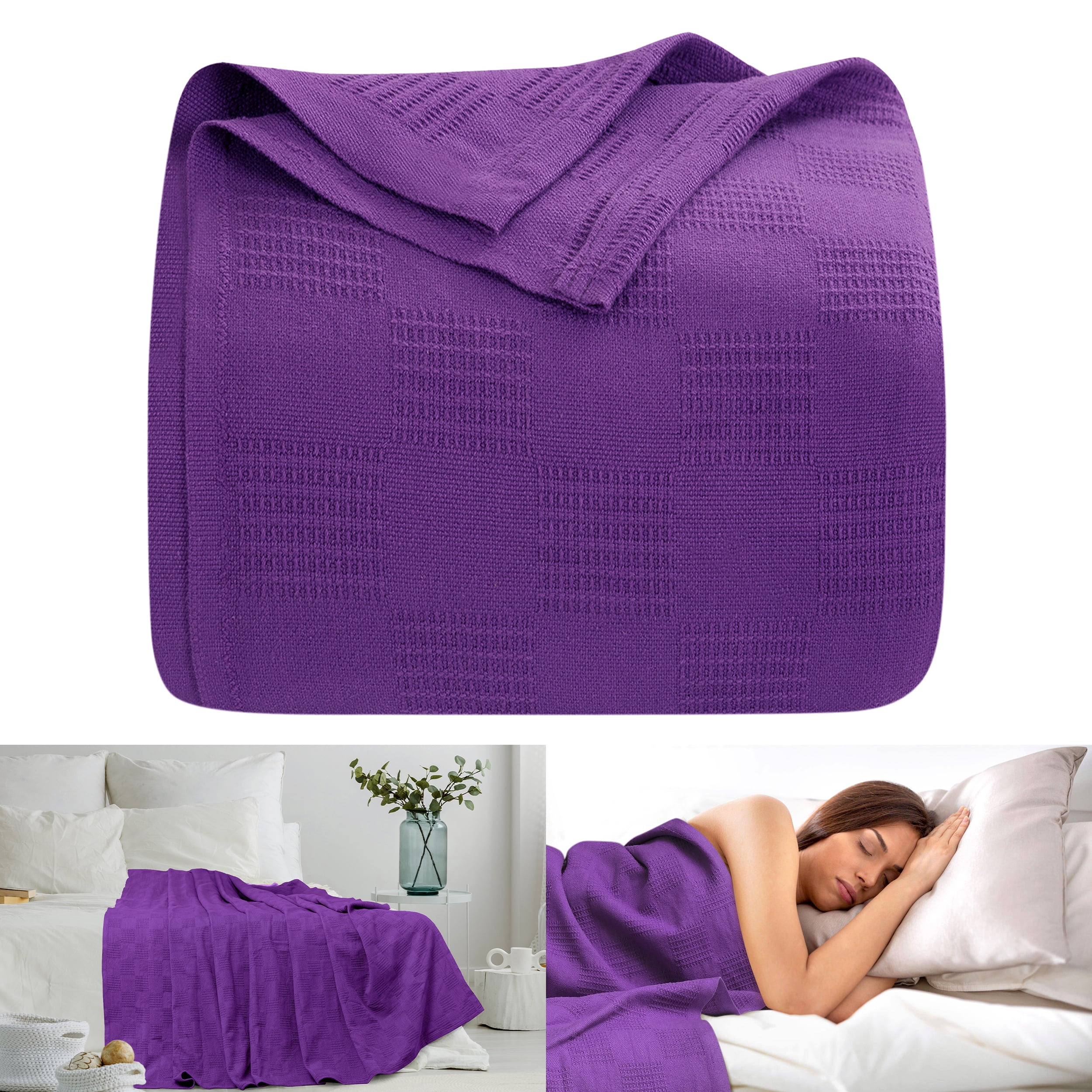 Oakias Cotton Blanket Twin Plum 350 GSM Thermal Blanket 90 x 72
