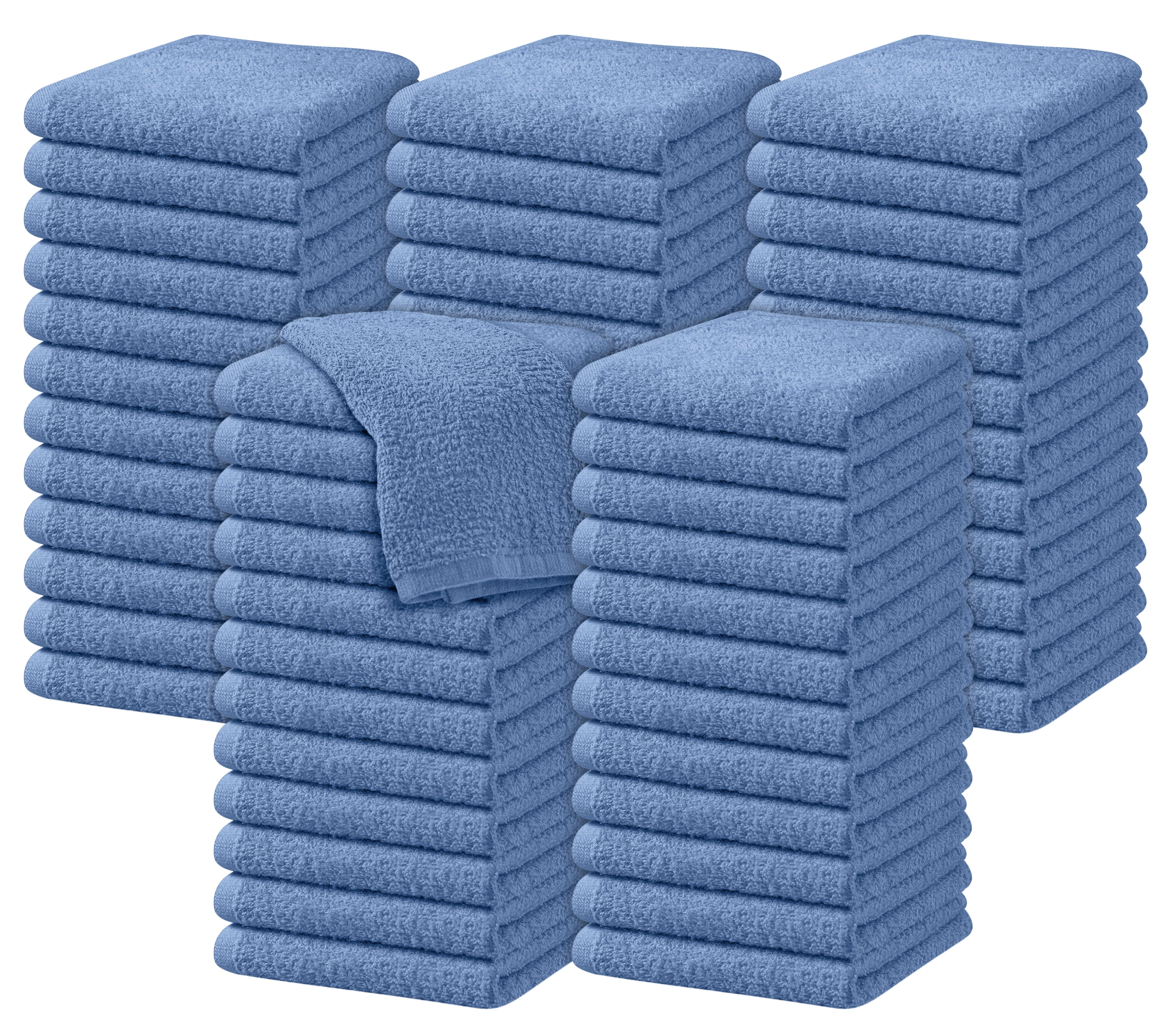 Oakias Cotton Wash Cloths Bulk, Blue, 60 Pack, Face Towels, 12 x 12