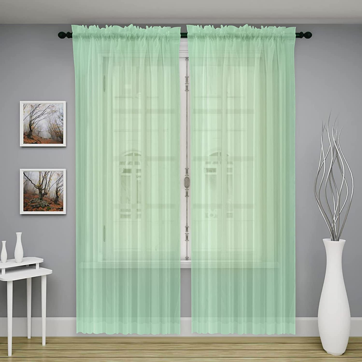 Oakias Green Sheer Curtains 84 Inches Long 2 Panels- Each 54" W x 84" L ...