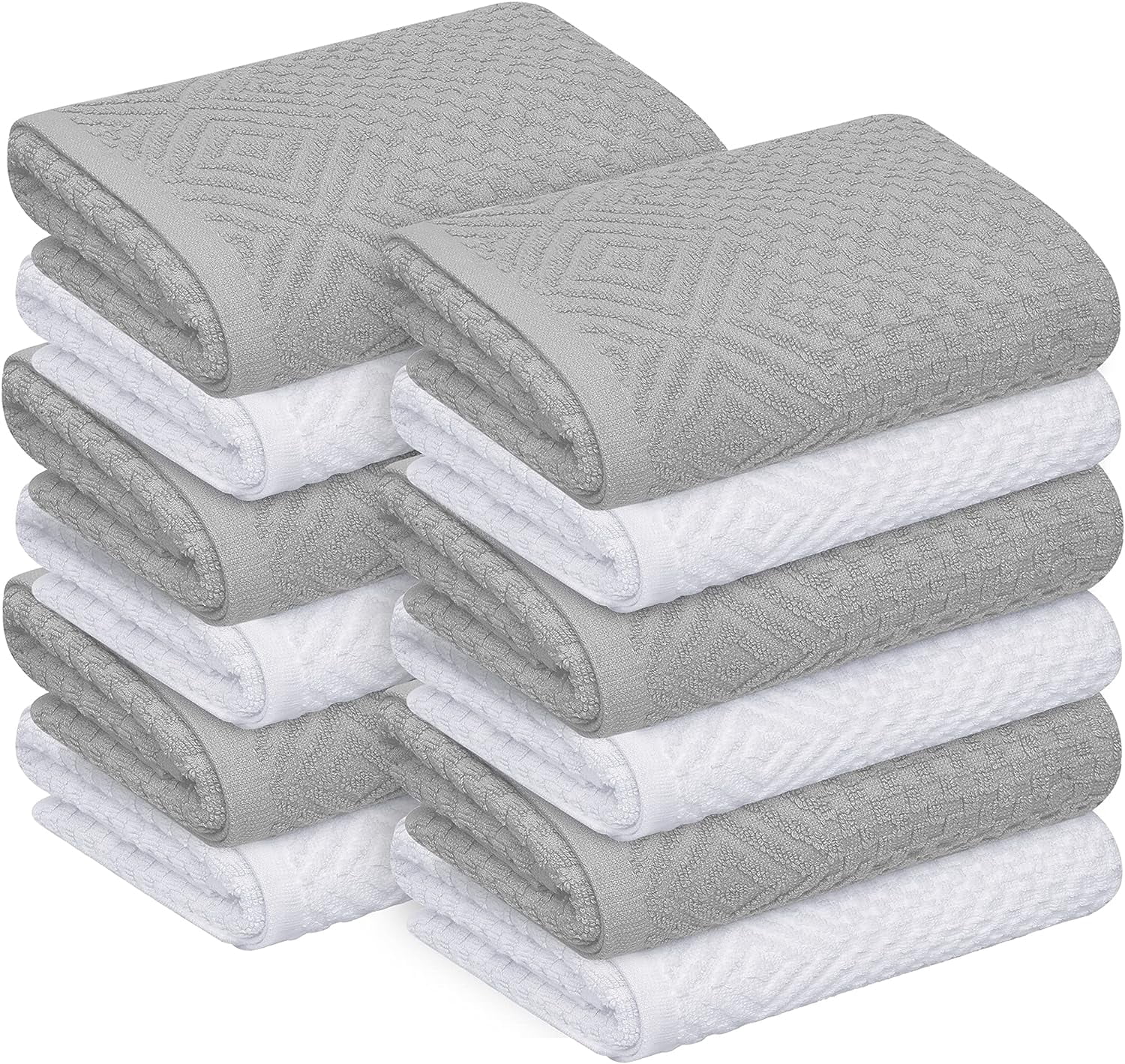 Oakias Kitchen Towels Grey (12 Pack, 16 x 26 Inches) Cotton Kitchen