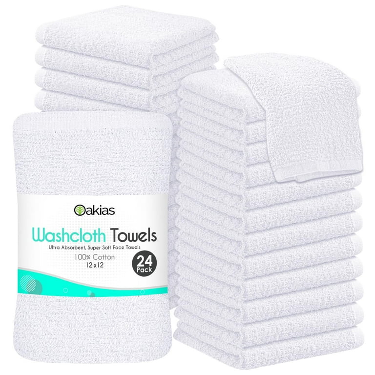 Oakias 100 Cotton Wash Cloths 24 Pack White 12 x 12 Inches Ring Spun Cotton Facial Towels Highly Absorbent Quick Dry Spa Towels Bulk Washcloths Ideal for Scrubbing and Cleaning Walmart