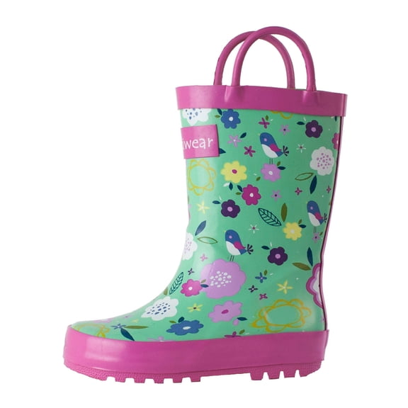 Oakiwear Kids Rain Boots For Boys Girls Toddlers Children, Green Floral