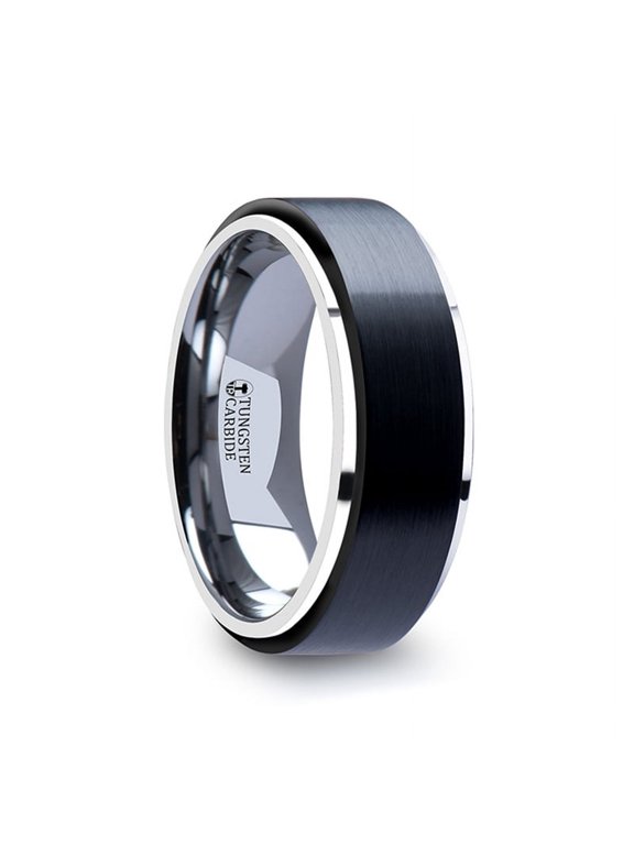 Oakland 8mm Tungsten Ring Raised Brush Finished Black Ceramic Center by Thorsten