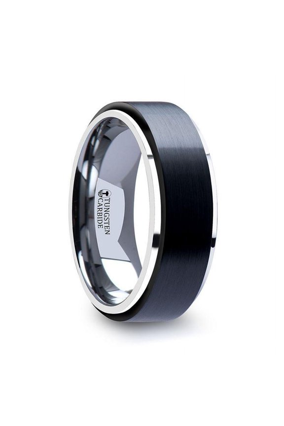Oakland 8mm Tungsten Ring Raised Brush Finished Black Ceramic Center by Thorsten