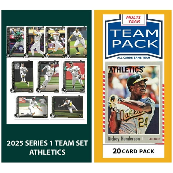 A's Multiyear 20 Card Pack Rickey + 2025 Topps Series 1 Team Set