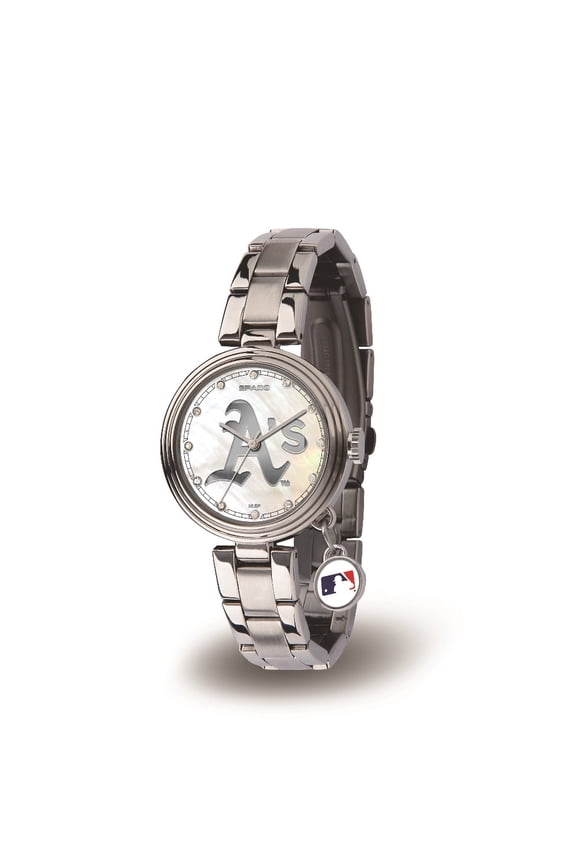 Oakland Baseball Athletics A's Charm Watch with Mother of Pearl Dial & Stainless Steel Band