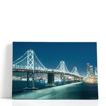 Oakland Bay Bridge in California at Night - Wrapped Canvas Print Wall Art | 18" W x 12" H