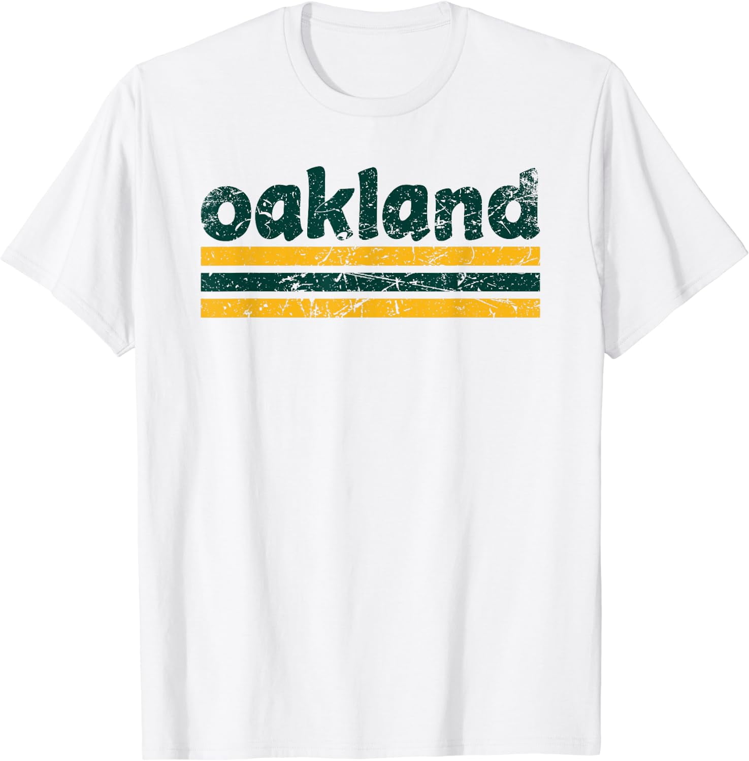 Oakland T Shirt Retro Three Stripe Weathered Green Oakland T Shirt Retro Three Stripe Weathered Green