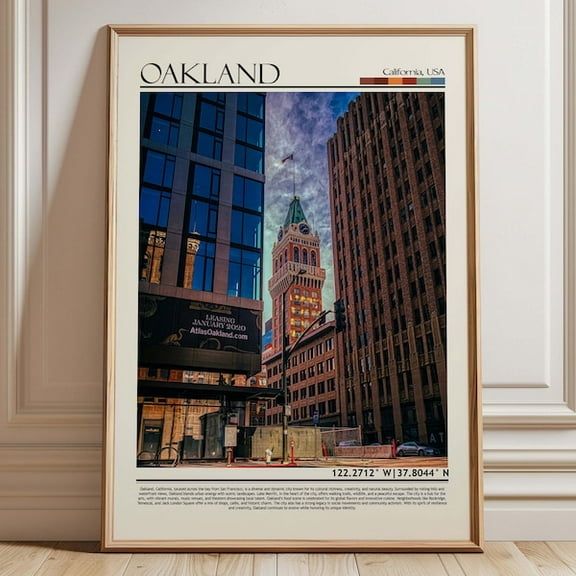 Oakland California Wall Art Print | Oakland Travel Print Poster| California Gift Art| Usa Wall Hanging Home Decor- Wall Art Print, 8x12 UNFRAMED