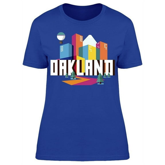 Oakland City Buildings Cartoon T-Shirt Women -Image by Shutterstock, Female Small