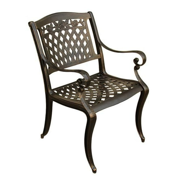 Oakland Living 1855-ROSE-MESH-KD-CHAIR-BZ Rose Ornate Traditional Outdoor Mesh Lattice Aluminium Dining Chair, Bronze