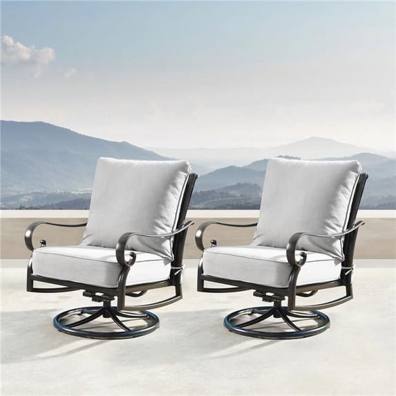 Oakland Living RICA-MATERA-5PC-AC 44 in. Outdoor Aluminum Round Fire Table Set with Four Deep Seating Swivel Rocking Chair - 5 Piece