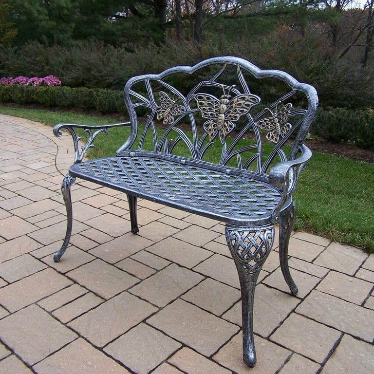 Oakland Living Butterfly Cast Aluminum Curved Loveseat Bench in