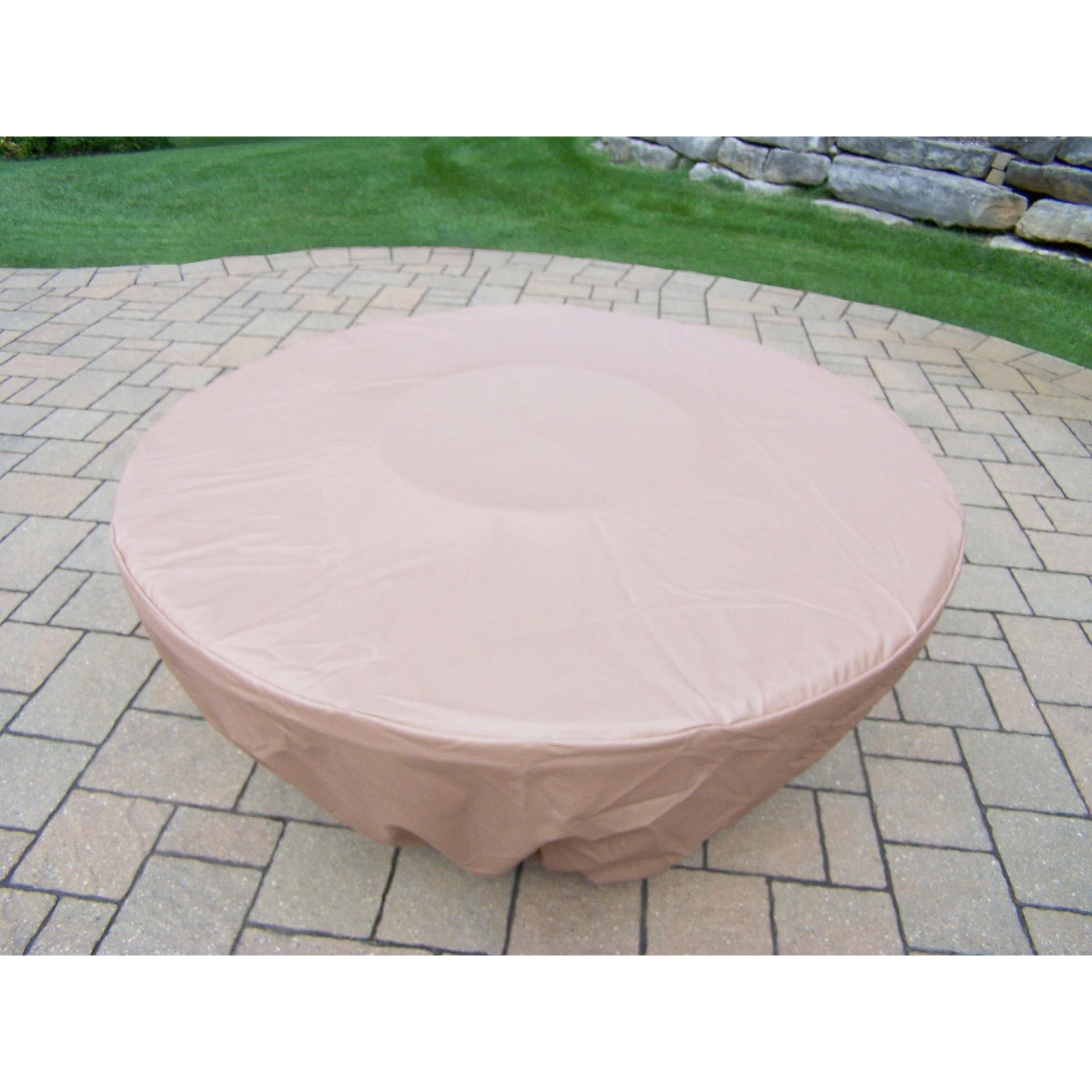 Heavy-Duty Brown Polyester Round Firepit Table Cover