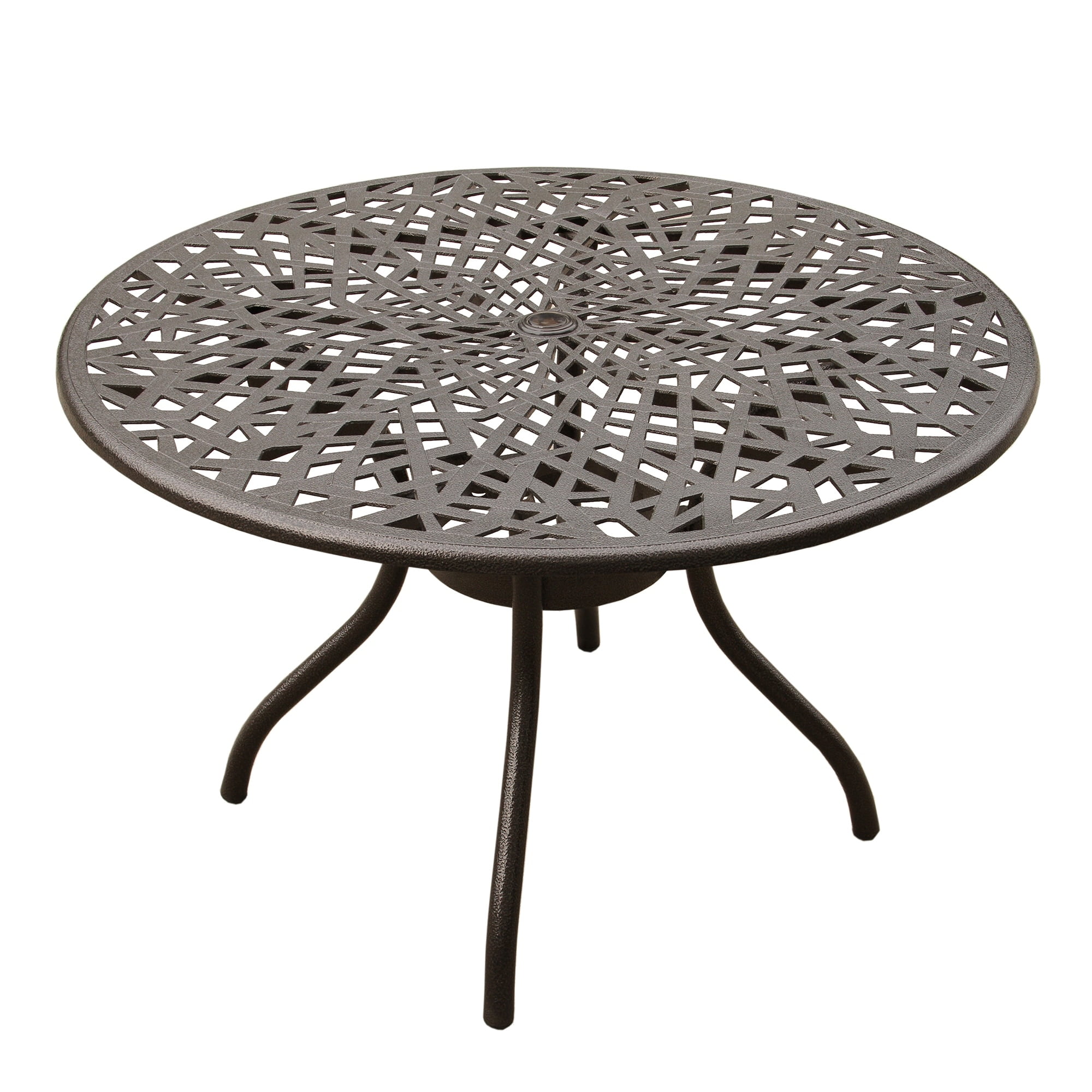 Modern Brown Aluminum 48-inch Round Outdoor Mesh Patio Dining Table