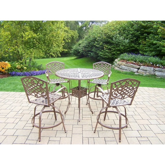 Oakland Living Elite Cast Aluminum 5 Piece Round Bar Height Patio Dining Set