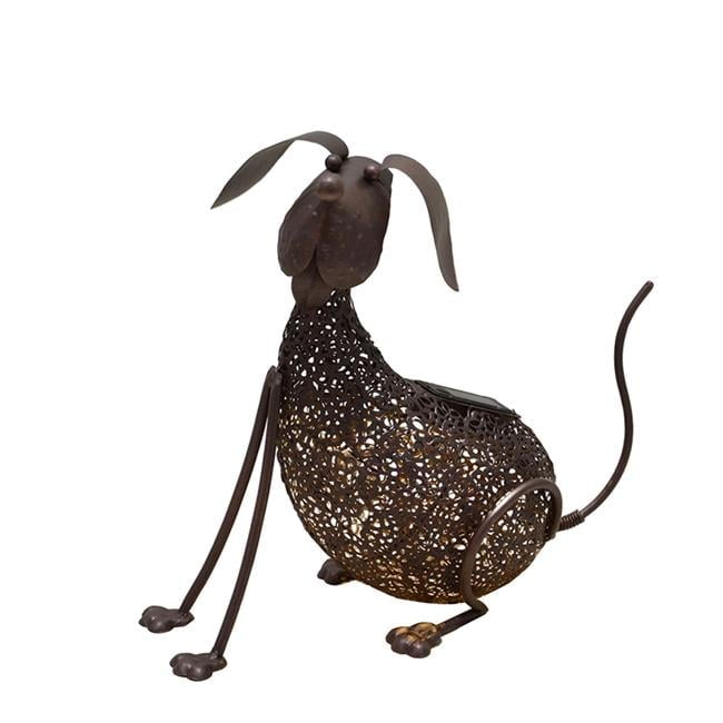 Hammer Tone Bronze Steel Dog Garden Statue with Solar Light