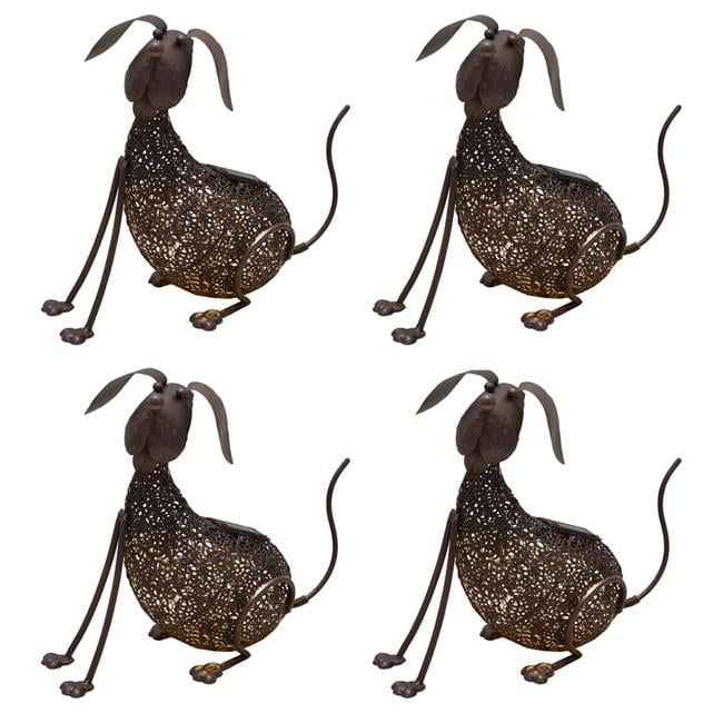 Hammer Tone Bronze 14.2" Steel Puppy Sculpture with Solar Light
